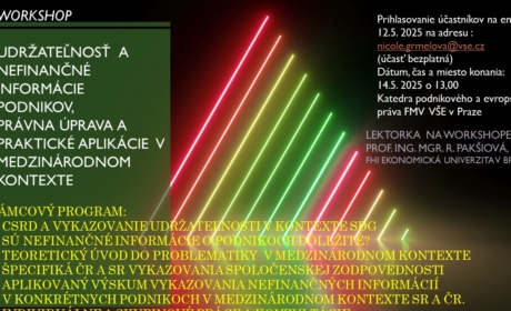 Workshop k udržitelnosti – hostující prof. Renáta Pakšiová (EUBA Bratislava)